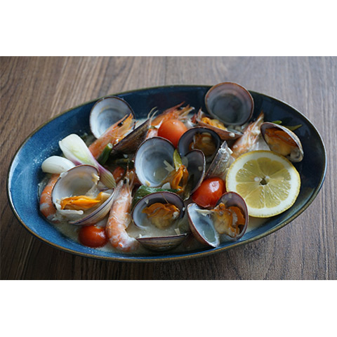 【濃いアーモンドミルクレシピ】貝とエビのアーモンドミルク蒸し