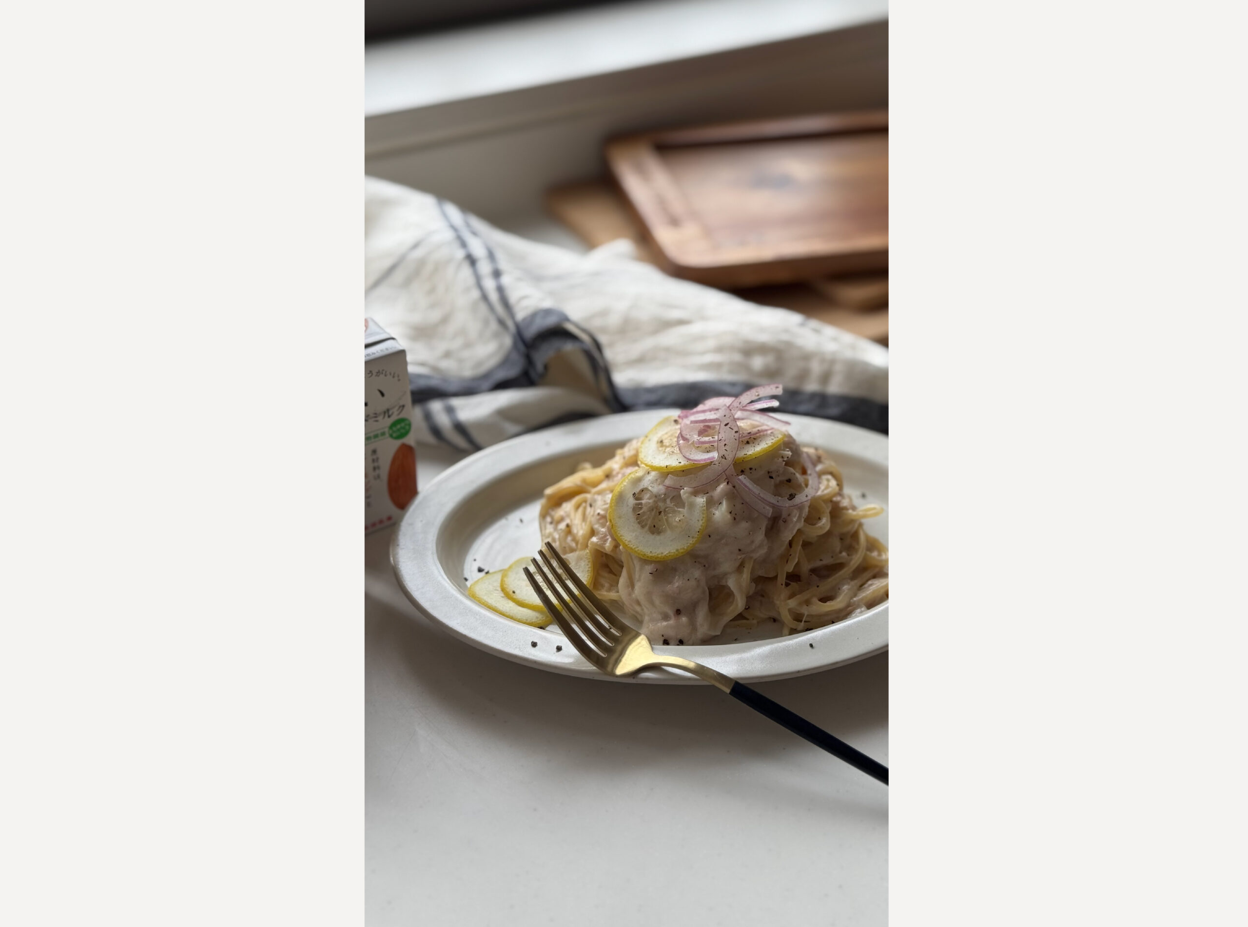 ～濃いアーモンドミルクで作る ～ 新玉ねぎとツナのパスタ